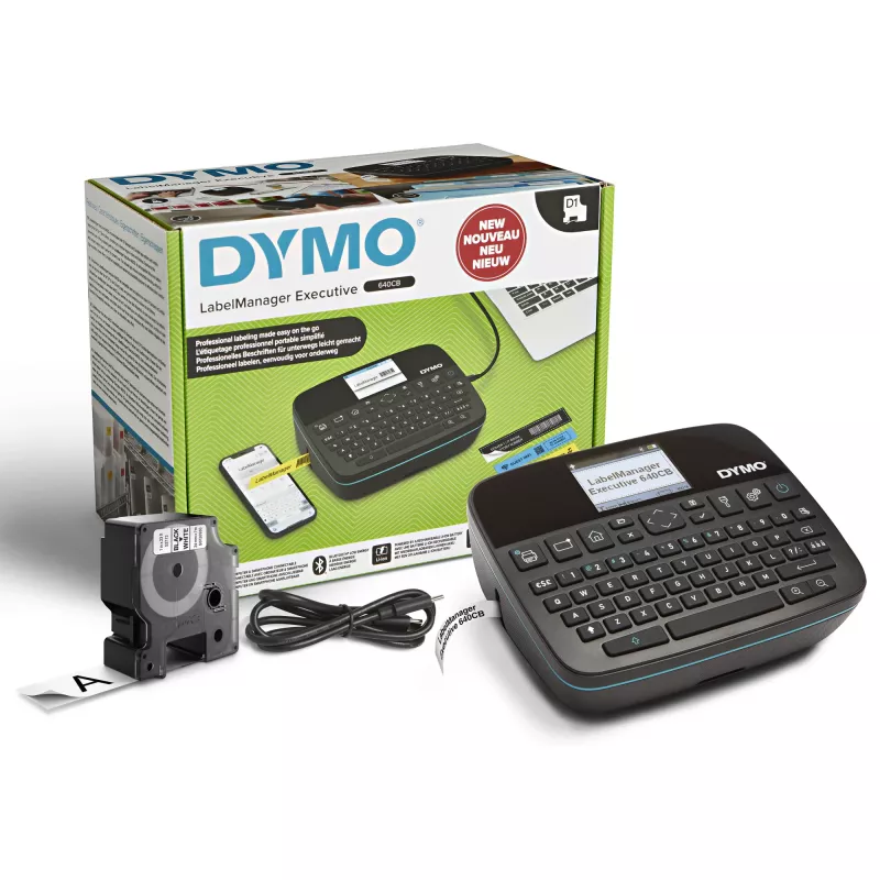 DYMO LabelManager Executive 640 CB przenośna drukarka etykiet | Kompaktowa maszyna do tworzenia etykiet z klawiaturą QWERTY | łączność Bluetooth i USB | kompatybilna ze standardowymi i trwałymi etykietami D1