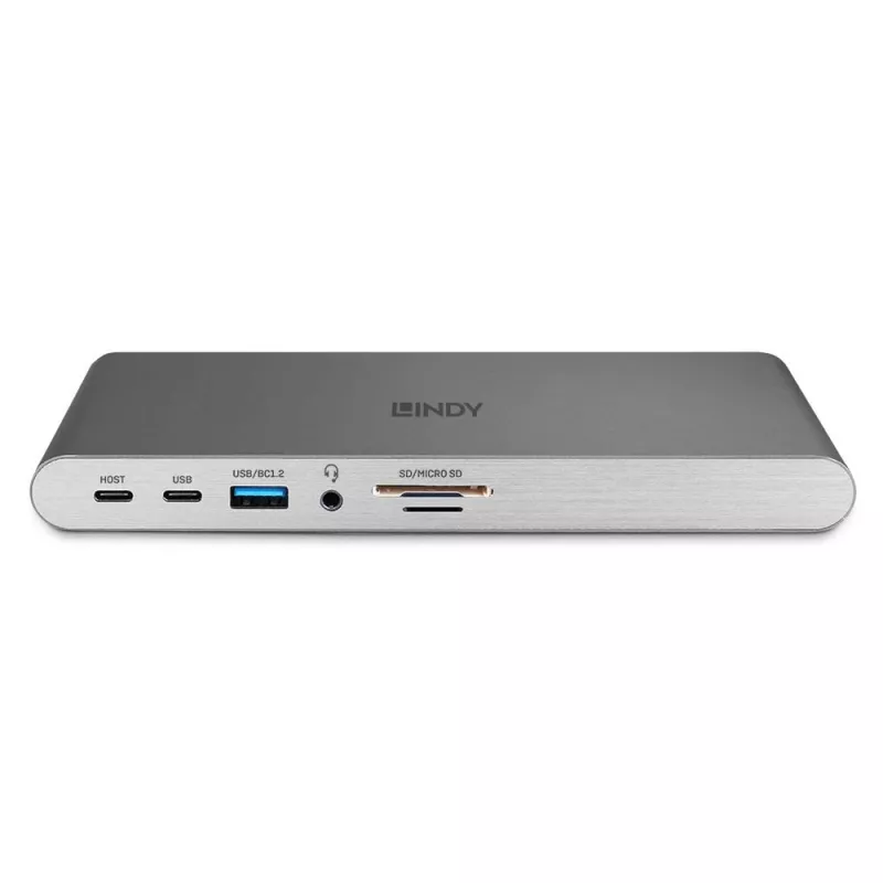 Lindy DST-Pro 5K XT, stacja dokująca do laptopa USB-C z potrójnym wyświetlaczem (4K) lub pojedynczym wyświetlaczem (5K) i ładowaniem passthrough 100 W