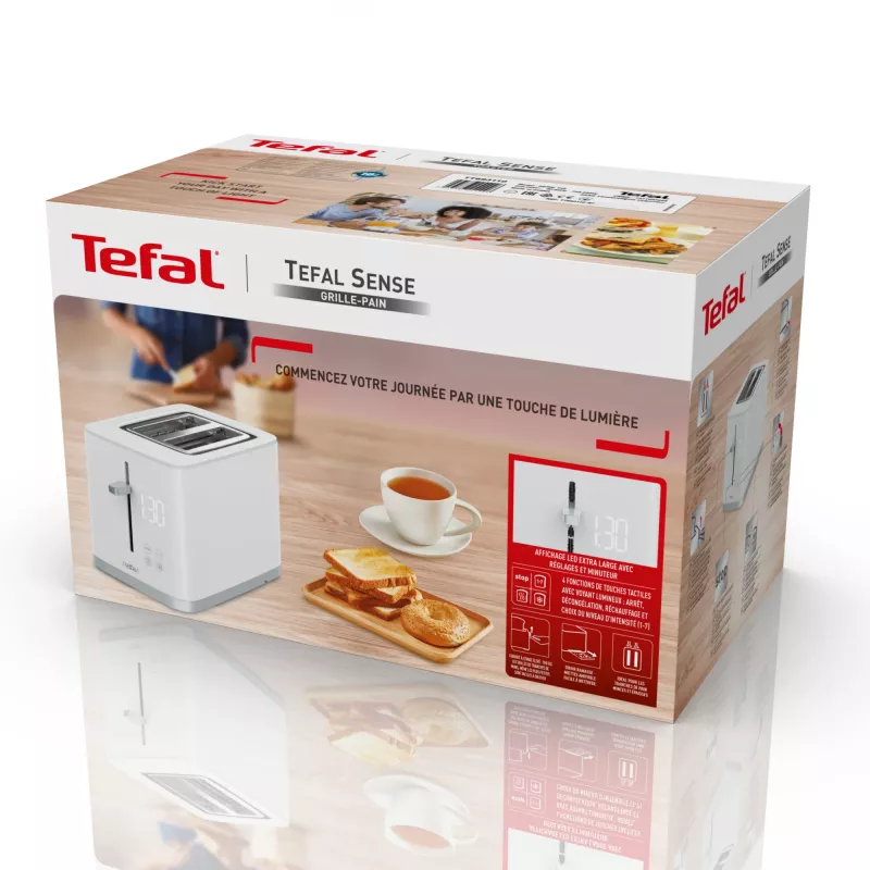 Toster Tefal Sense TT6931 — 2 kromki, 850 W, biały, 7 poziomów przyrumienienia, wyświetlacz LED