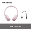 Sony WHCH520P.CE7, Bezprzewodowe, 20 - 20000 Hz, Rozmowy/Muzyka, 147 g, Słuchawki, Różowy