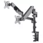 Manhattan Dual Desk Mount for TV & Monitors (Full Motion Gas Spring), For screens 10 inch to 27 inch, Clamp or Grommet Assembly, VESA compatibility: 75x75 and 100x100mm - check the dimensions of the four mounting holes on back of screen to ensure it fits, Max 8kg (each)