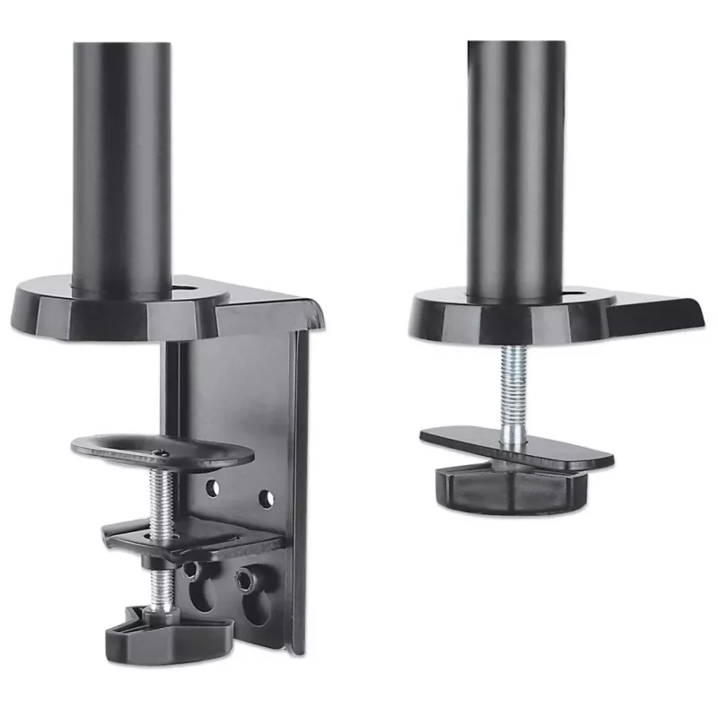 Manhattan Dual Desk Mount for TV & Monitors (Full Motion Gas Spring), For screens 10 inch to 27 inch, Clamp or Grommet Assembly, VESA compatibility: 75x75 and 100x100mm - check the dimensions of the four mounting holes on back of screen to ensure it fits, Max 8kg (each)