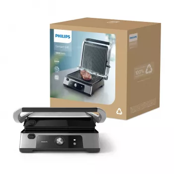 Philips 5000 series Grill kontaktowy, Aluminium, Prostokątny, Obrotowy, 200 °C, Pokrywa na zawiasach, Pokrywa z blokadą, 180°