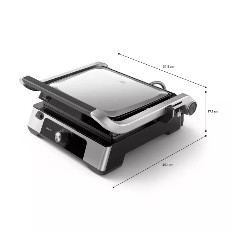 Philips 5000 series Grill kontaktowy, Aluminium, Prostokątny, Obrotowy, 200 °C, Pokrywa na zawiasach, Pokrywa z blokadą, 180°