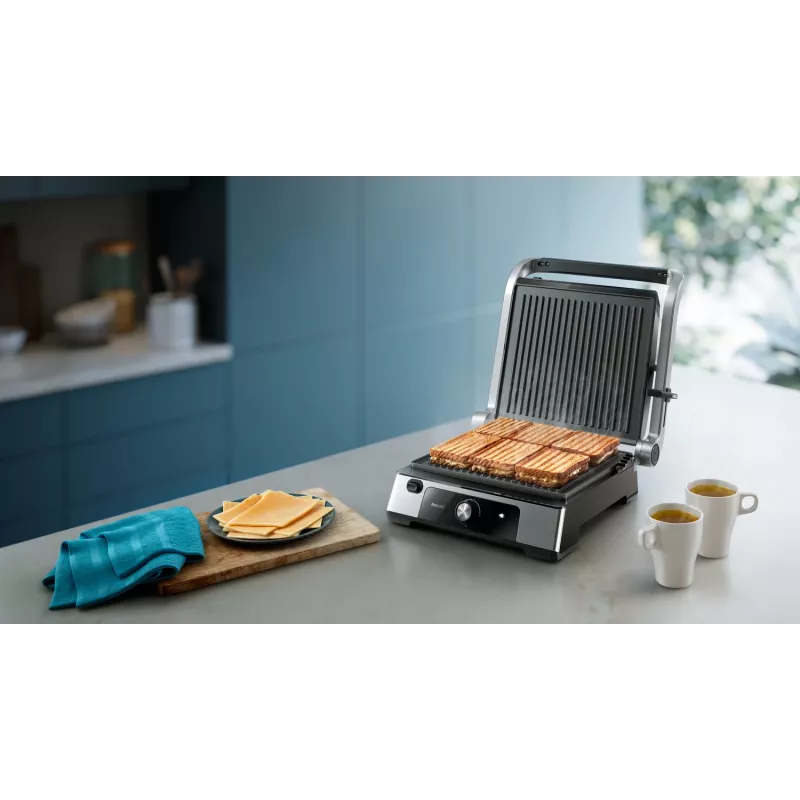 Philips 5000 series Grill kontaktowy, Aluminium, Prostokątny, Obrotowy, 200 °C, Pokrywa na zawiasach, Pokrywa z blokadą, 180°