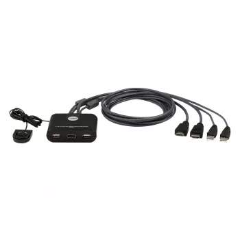 ATEN 2-Port USB FHD HDMI kabel KVM Switch, 1920 x 1200 pikseli, Full HD, 1.518 W, czarny