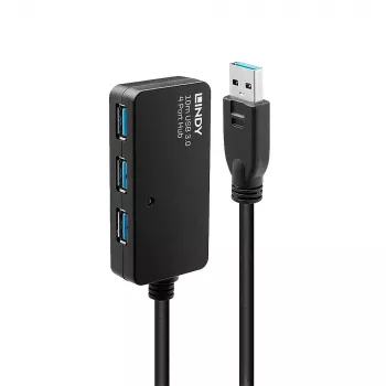 Lindy 10m USB 3.0 Active Extension Pro Hub, USB 3.2 Gen 1 (3.1 Gen 1) Type-A, USB 3.2 Gen 1 (3.1 Gen 1) Type-A, 5000 Mbit/s, czarny, tworzywo sztuczne, kabel okrągły