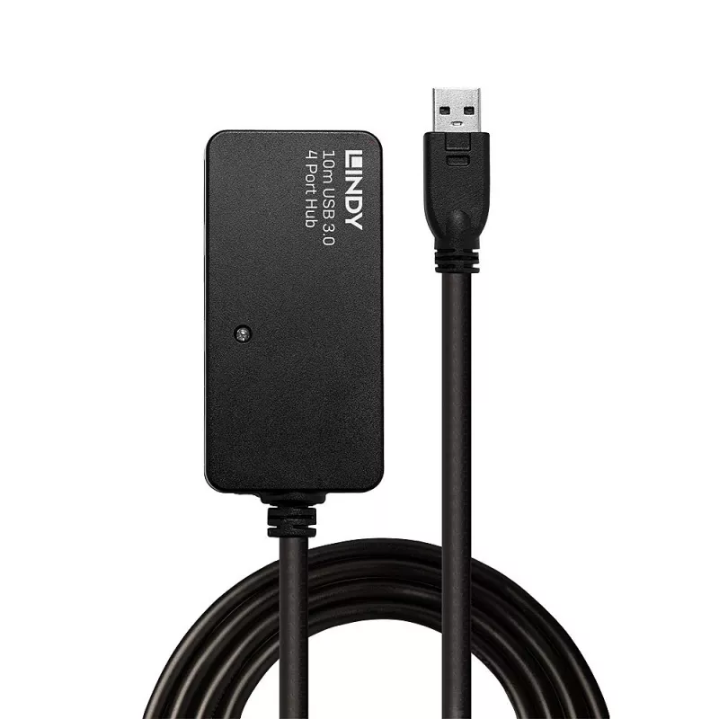 Lindy 10m USB 3.0 Active Extension Pro Hub, USB 3.2 Gen 1 (3.1 Gen 1) Type-A, USB 3.2 Gen 1 (3.1 Gen 1) Type-A, 5000 Mbit/s, czarny, tworzywo sztuczne, kabel okrągły