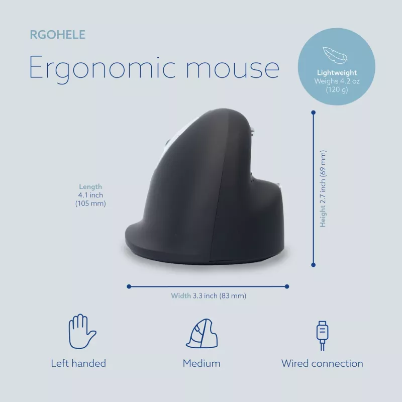 R-Go Tools Ergonomiczna mysz R-Go HE Break z oprogramowaniem przerw, średnia (rozmiar dłoni 165-185 mm), leworęczna, przewodowa, czarna