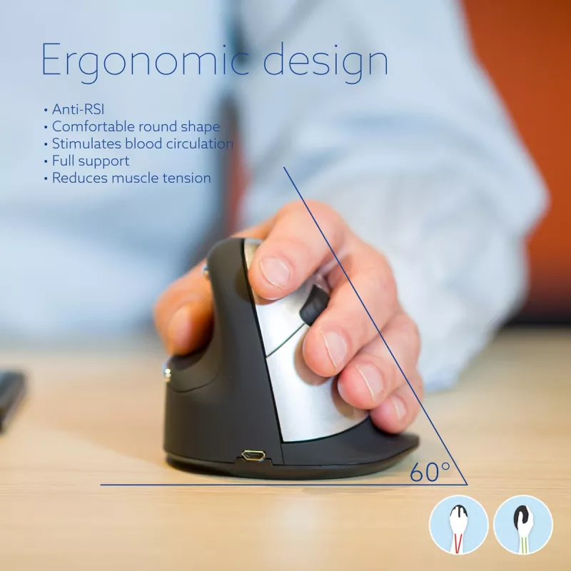 Mysz ergonomiczna R-Go HE Break z oprogramowaniem do przerw, duża (rozmiar dłoni ≥ 185 mm), dla leworęcznych, Bluetooth, czarna