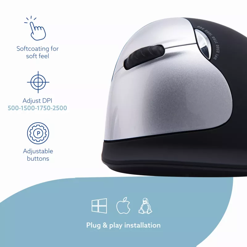 Mysz ergonomiczna R-Go HE Break z oprogramowaniem do przerw, duża (rozmiar dłoni ≥ 185 mm), dla leworęcznych, Bluetooth, czarna