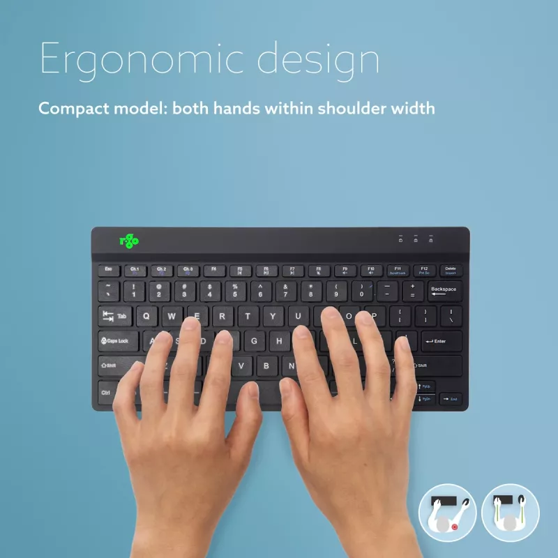 Klawiatura ergonomiczna R-Go Tools R-Go Compact Break, kompaktowa klawiatura z oprogramowaniem do przerw, QWERTY (US), Bluetooth, czarna