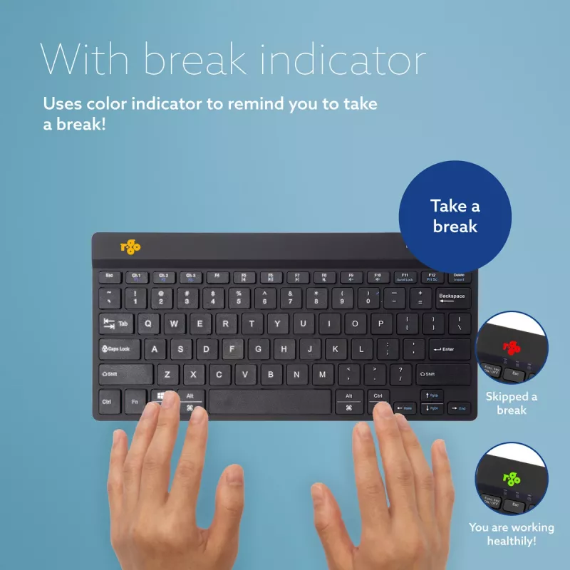 Klawiatura ergonomiczna R-Go Tools R-Go Compact Break, kompaktowa klawiatura z oprogramowaniem do przerw, QWERTY (US), Bluetooth, czarna