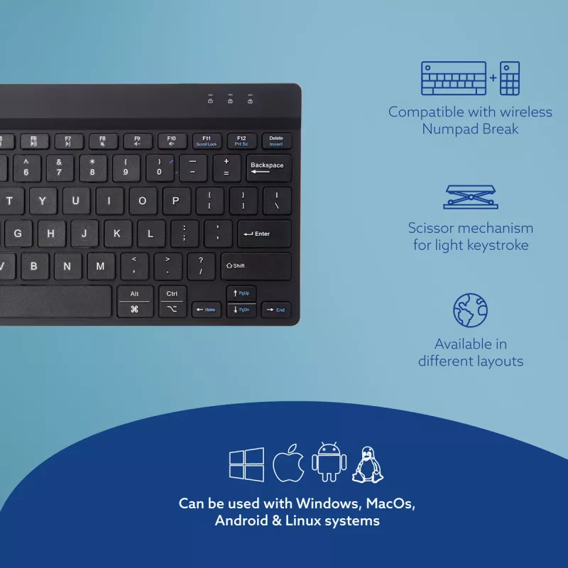 Klawiatura ergonomiczna R-Go Tools R-Go Compact Break, kompaktowa klawiatura z oprogramowaniem do przerw, QWERTY (US), Bluetooth, czarna