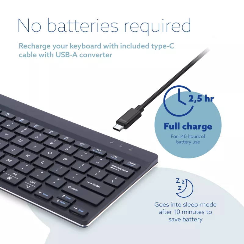 Klawiatura ergonomiczna R-Go Tools R-Go Compact Break, kompaktowa klawiatura z oprogramowaniem do przerw, QWERTY (US), Bluetooth, czarna