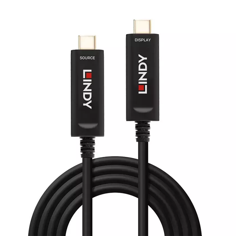 Lindy 15m Hybrydowy Kabel Światłowodowy USB Typu C, Tylko Audio/Wideo