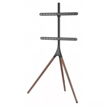 Manhattan 461795 mobilny stojak TV z nogami statywu, przenośny, 45–65 cali (114,3–165,1 cm), maks. 32 kg, aluminium/stal/orzech, czarny/brązowy