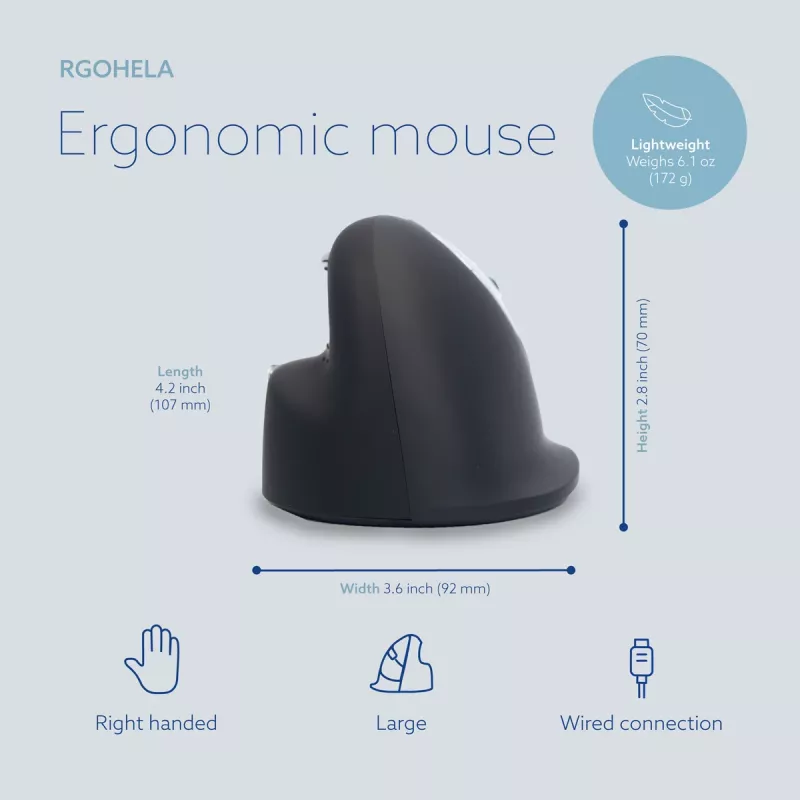 Mysz ergonomiczna R-Go Tools R-Go HE Break z oprogramowaniem do przerw, duża (rozmiar dłoni ≥ 185 mm), dla praworęcznych, przewodowa, czarna