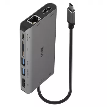 Lindy DST-Mini XT, Mini stacja dokująca do laptopa USB-C z obsługą jednego wyświetlacza (4K) lub dwóch wyświetlaczy (Full HD) oraz ładowaniem przelotowym 100 W