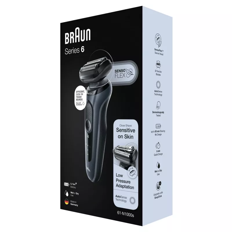 Braun Series 6 61-N1000s Golarka foliowa Czarna, Szara
