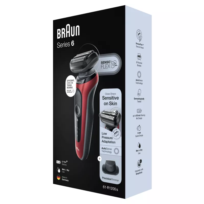Golarka foliowa Braun Series 6 61-R1200s SensoFlex SensoFoil Czarno-czerwona
