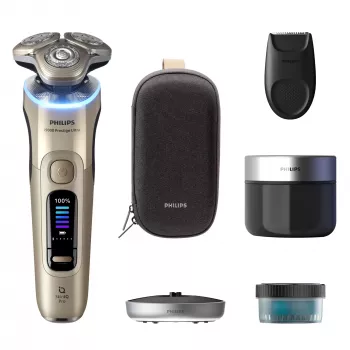 Golarka elektryczna Philips i9000 Prestige Ultra XP9403 — 3-głowicowa rotacyjna, SkinIQ Pro, na sucho i mokro, akumulatorowa, stacja czyszcząca, złota