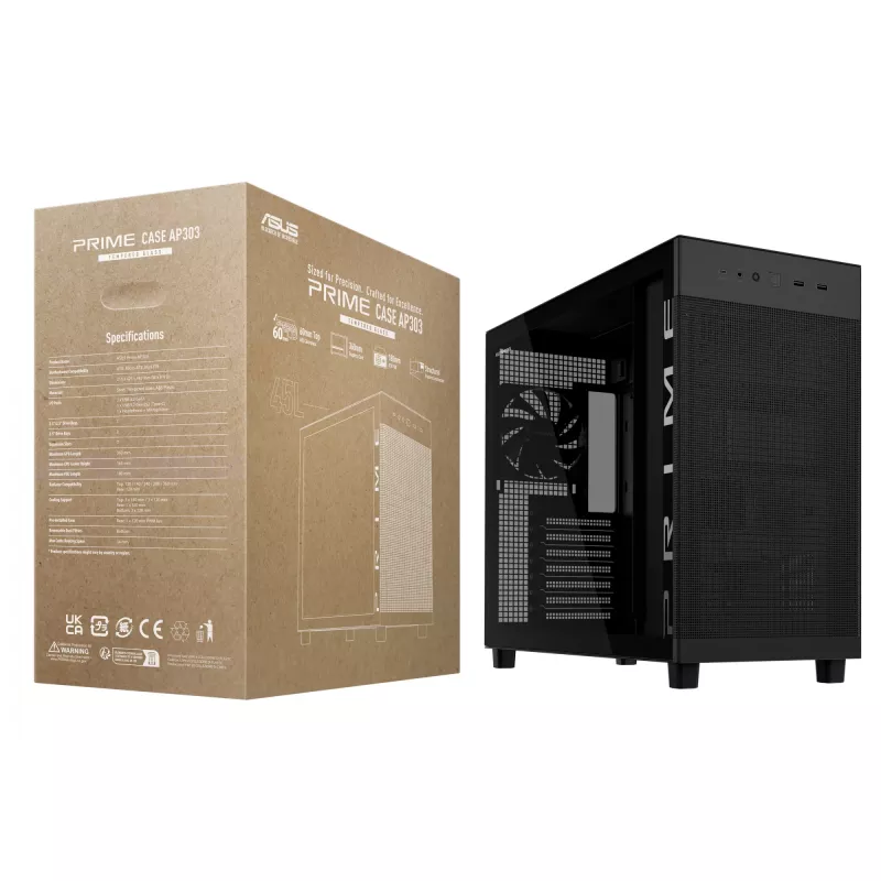 ASUS PRIME AP303 TG Czarny, PC, Czarny, micro ATX, Mini-ITX, ATX, 16.5 cm, 36 cm, 18 cm