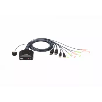 Przełącznik KVM ATEN CS22DP-AT 2-portowy USB DisplayPort, 4K@30Hz, konsola USB-A, audio, kabel 1.2 m