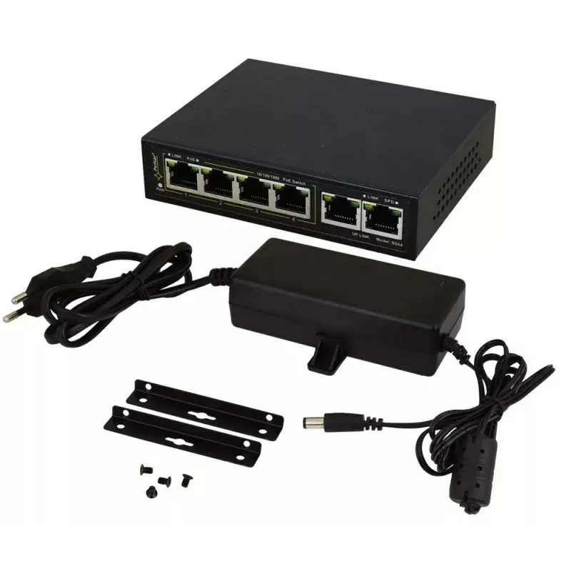 PULSAR Gigabit PoE Switch SG-64 — 4 porty PoE, 2 porty uplink
