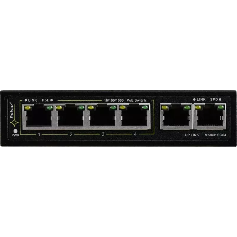 PULSAR Gigabit PoE Switch SG-64 — 4 porty PoE, 2 porty uplink