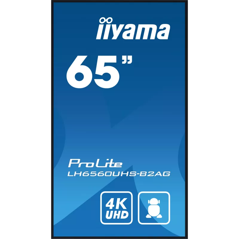 iiyama LH6560UHS-B2AG Wyświetlacz reklamowy Digital A-board 163,8 cm (64,5 cala) LED Wi-Fi 500 cd/m² 4K Ultra HD Czarny Wbudowany procesor Android 11 24/7