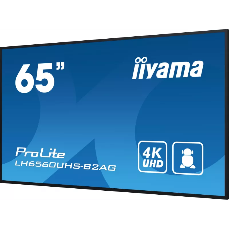 iiyama LH6560UHS-B2AG Wyświetlacz reklamowy Digital A-board 163,8 cm (64,5 cala) LED Wi-Fi 500 cd/m² 4K Ultra HD Czarny Wbudowany procesor Android 11 24/7