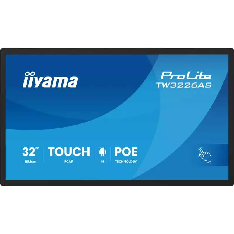 iiyama TW3226AS-B3P Wyświetlacz reklamowy typu kiosk 80 cm (31,5 cala) LED Wi-Fi 430 cd/m² Full HD Czarny Ekran dotykowy Wbudowany procesor Android 24/7