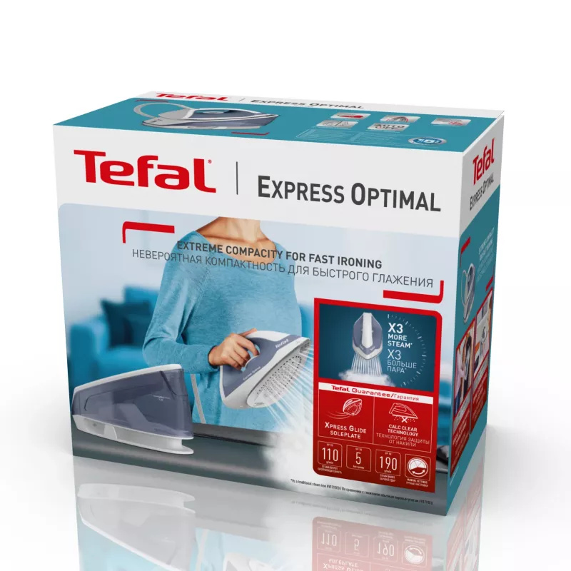 Tefal Express Optimal SV4110 2200 W 1.2 L Ceramic Express Glide Niebieski, Biały