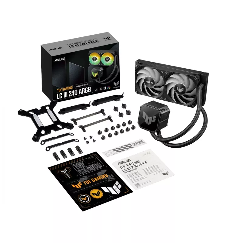 Chłodzenie cieczą All-in-one ASUS TUF GAMING LC III 240 ARGB — radiator 240 mm, 2 wentylatory 120 mm ARGB, obsługa Socket AM5, czarny