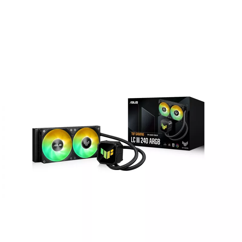 Chłodzenie cieczą All-in-one ASUS TUF GAMING LC III 240 ARGB — radiator 240 mm, 2 wentylatory 120 mm ARGB, obsługa Socket AM5, czarny