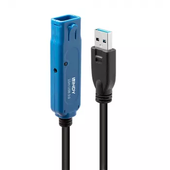 Lindy 15m USB 3.0 Active Extension Pro, 15 m, USB A, USB A, USB 3.2 Gen 1 (3.1 Gen 1), 5 Gbit/s, Czarny