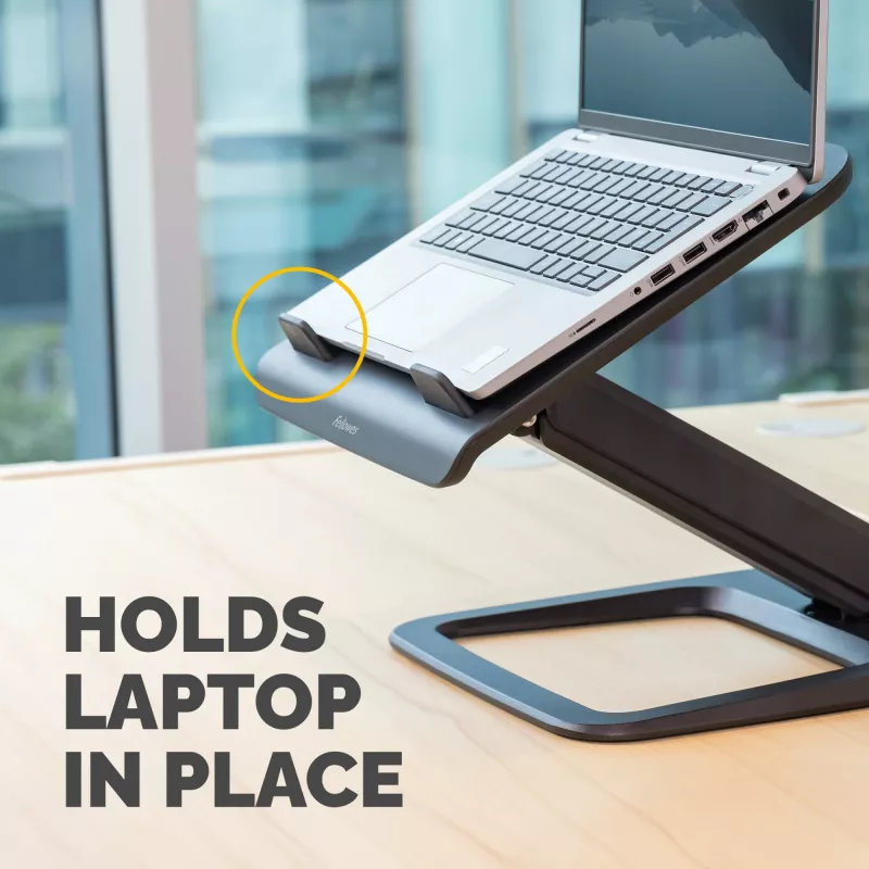 Podstawka pod laptopa Fellowes na biurko – Hana LT – podstawka pod laptopa do domu i biura – regulowana podstawka pod laptopa z 3 poziomami regulacji wysokości – maks. rozmiar monitora 19 cali, maks. waga 4,5 kg – czarna