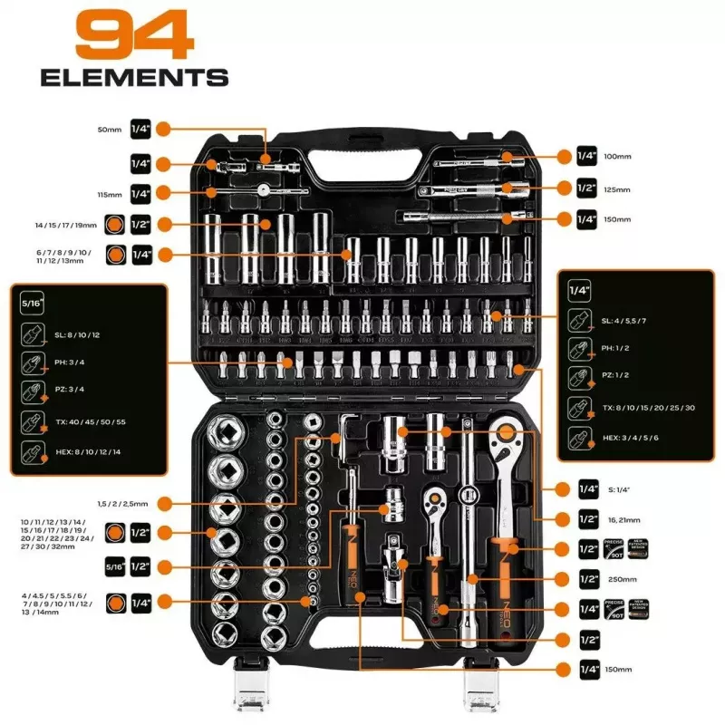 Zestaw nasadek NEO Tools 10-062, napęd 1/2 cala, 10 sztuk