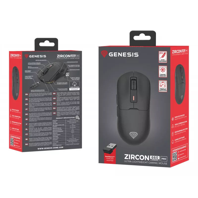 Mysz GENESIS NMG-2193 gamingowa symetryczna Bluetooth + USB Type-C Optyczna 26000 DPI