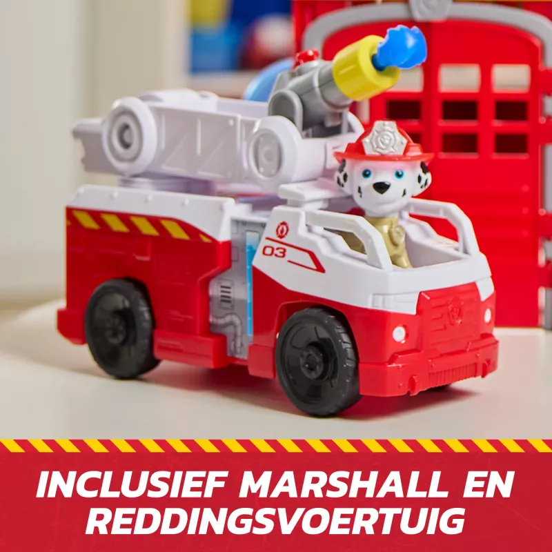 PAW Patrol Centrum Dowodzenia Ratownictwa Pożarowego z Figurką Marshalla, Wozem Strażackim, Światłami, Wyrzutnią i Efektami Dźwiękowymi, Zabawka dla Dzieci od 3 Lat
