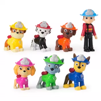 PAW Patrol Fire Rescue Team Pack z 7 kolekcjonerskimi figurkami akcji, w tym Ryder i 6 szczeniaków, zabawki dla chłopców i dziewczynek od 3 lat