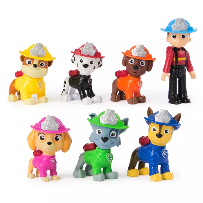 PAW Patrol Fire Rescue Team Pack z 7 kolekcjonerskimi figurkami akcji, w tym Ryder i 6 szczeniaków, zabawki dla chłopców i dziewczynek od 3 lat