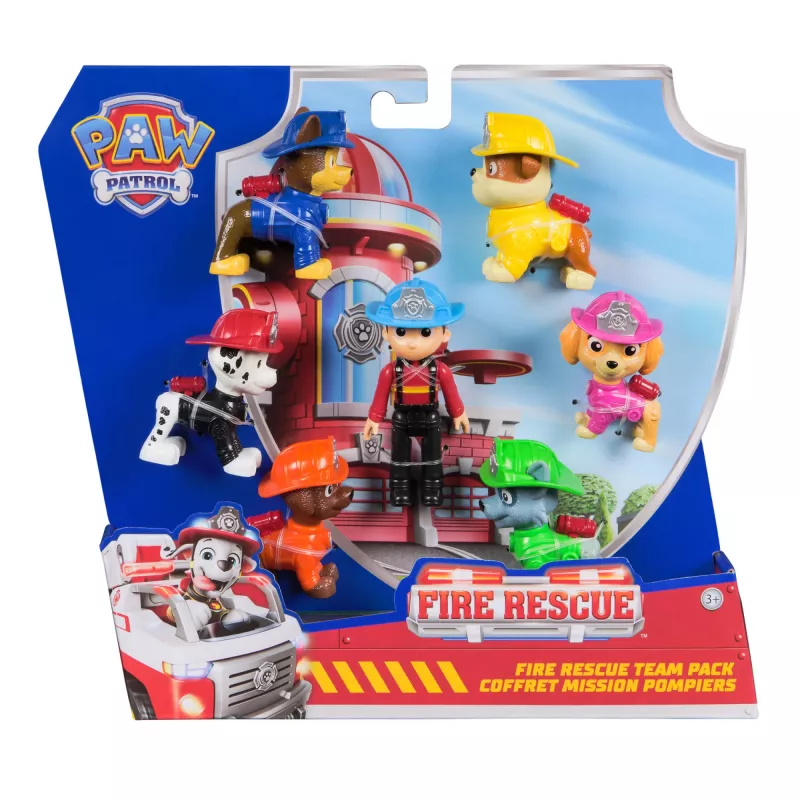 PAW Patrol Fire Rescue Team Pack z 7 kolekcjonerskimi figurkami akcji, w tym Ryder i 6 szczeniaków, zabawki dla chłopców i dziewczynek od 3 lat