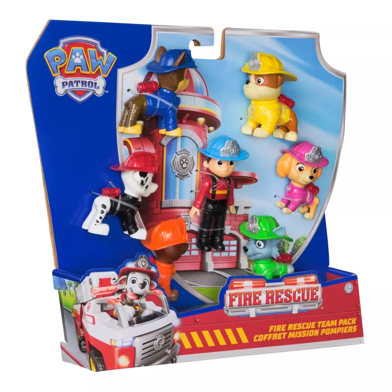 PAW Patrol Fire Rescue Team Pack z 7 kolekcjonerskimi figurkami akcji, w tym Ryder i 6 szczeniaków, zabawki dla chłopców i dziewczynek od 3 lat