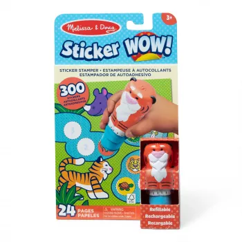 Melissa & Doug Sticker WOW 24-stronicowy blok z naklejkami i stempel do naklejek, 300 naklejek, zabawka antystresowa do prac plastycznych, kolekcjonerska postać – Tygrys – z certyfikatem FSC