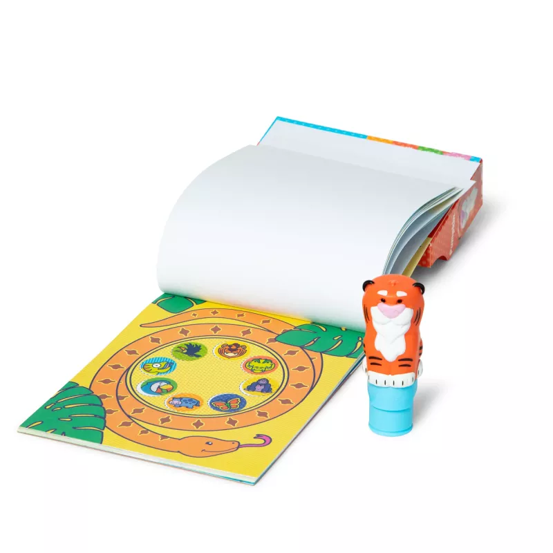 Melissa & Doug Sticker WOW 24-stronicowy blok z naklejkami i stempel do naklejek, 300 naklejek, zabawka antystresowa do prac plastycznych, kolekcjonerska postać – Tygrys – z certyfikatem FSC