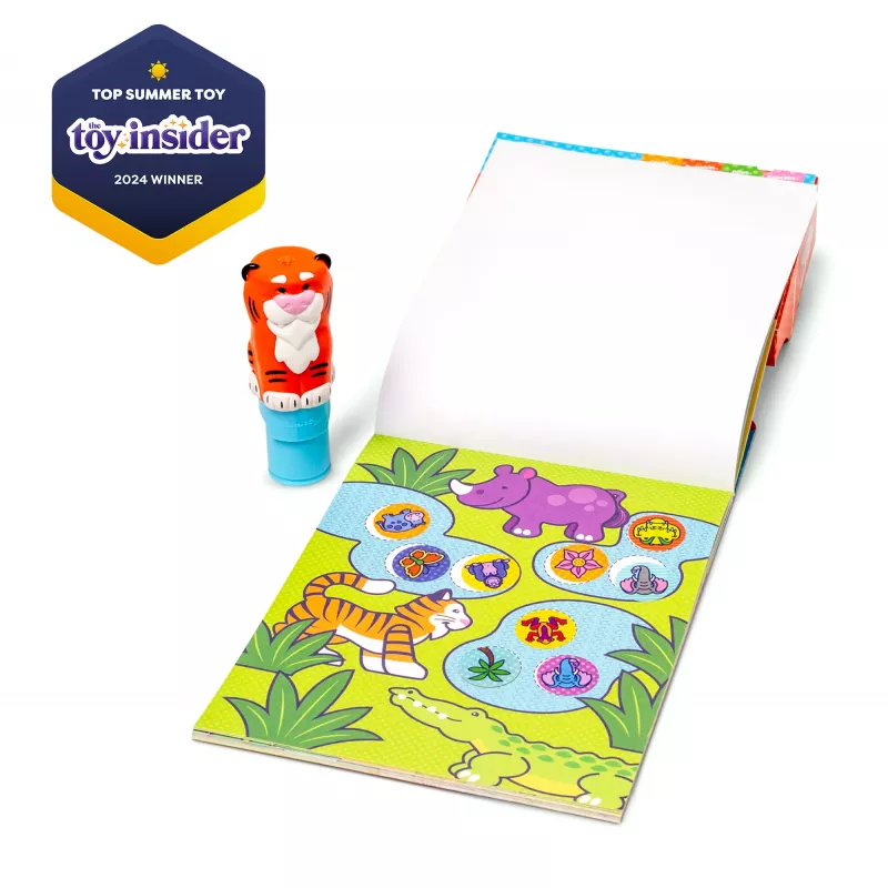 Melissa & Doug Sticker WOW 24-stronicowy blok z naklejkami i stempel do naklejek, 300 naklejek, zabawka antystresowa do prac plastycznych, kolekcjonerska postać – Tygrys – z certyfikatem FSC