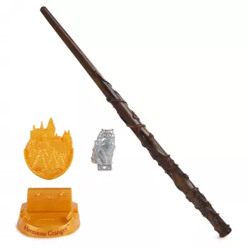 Wizarding World Harry Potter, 12-calowa magiczna różdżka kolekcjonerska Hermiony Granger z podstawką i odlewaną ikoną, Magiczne Stworzenia, dodatek do kostiumów