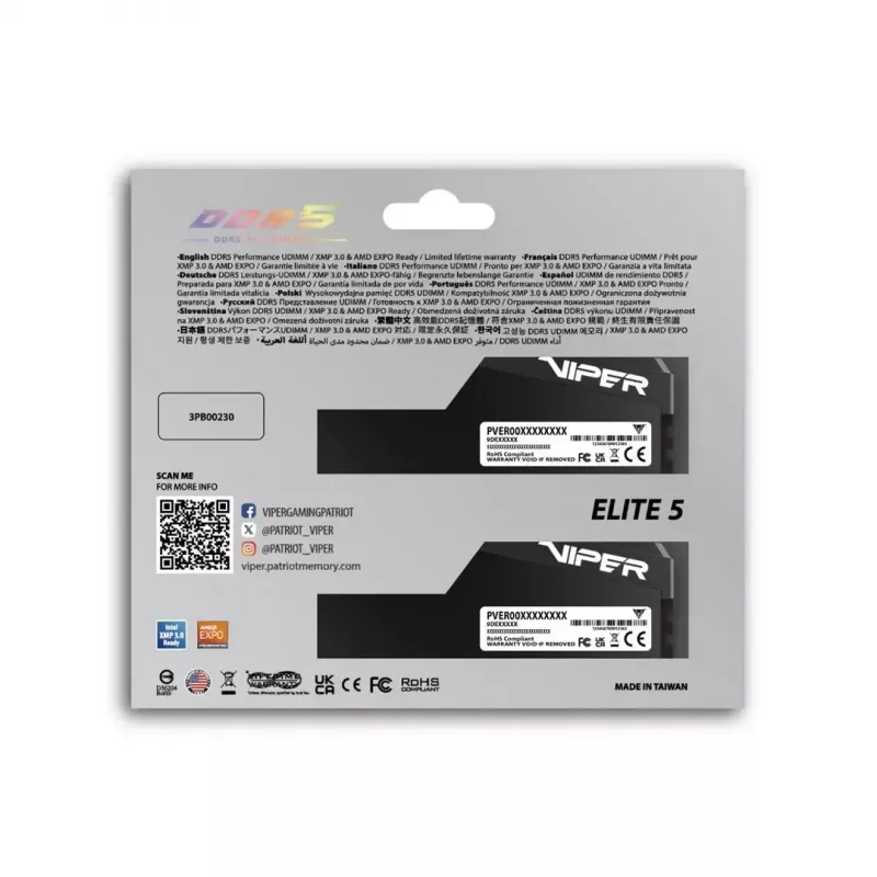 Pamięć RAM DDR5 do komputerów stacjonarnych PATRIOT Viper Elite 5 Ultra 64GB (2x32GB) 6000MHz CL28 1.4V z radiatorem